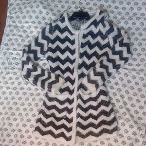 New Directions Black and White Chevron Cardigan